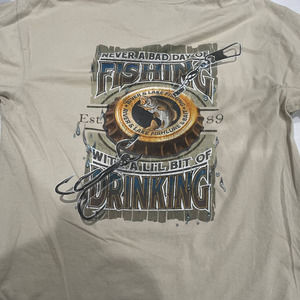 PARADISE SHORES Casual Short Sleeve Mens Grey Shirt LARGE Fishing Drinking